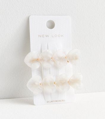 2 Pack Cream Resin Heart Hair Slides
