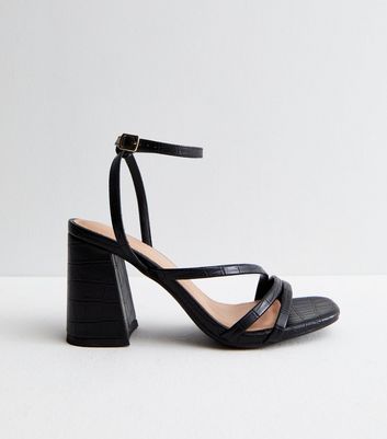 New Look Wide Fit plaited strappy heeled shoe in black - ShopStyle Sandals