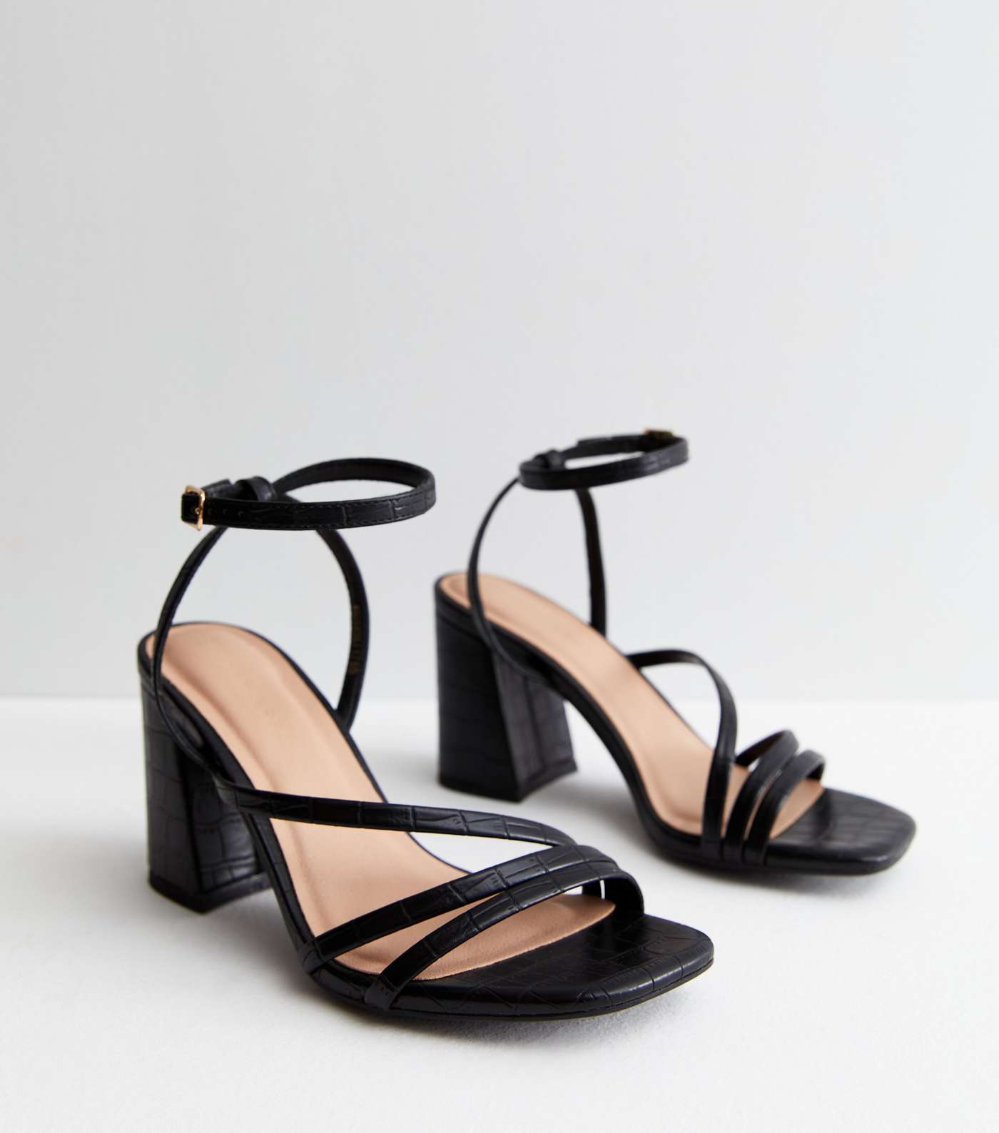 Black Leather-Look Strappy Block Heel Sandals Image 3