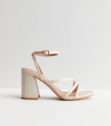 Off White Leather-Look Strappy Block Heel Sandals New Look