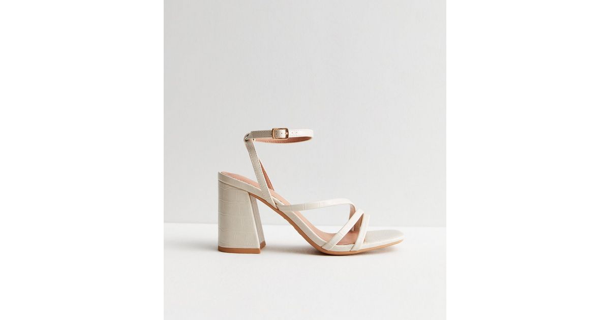 Off White Leather-Look Strappy Block Heel Sandals | New Look