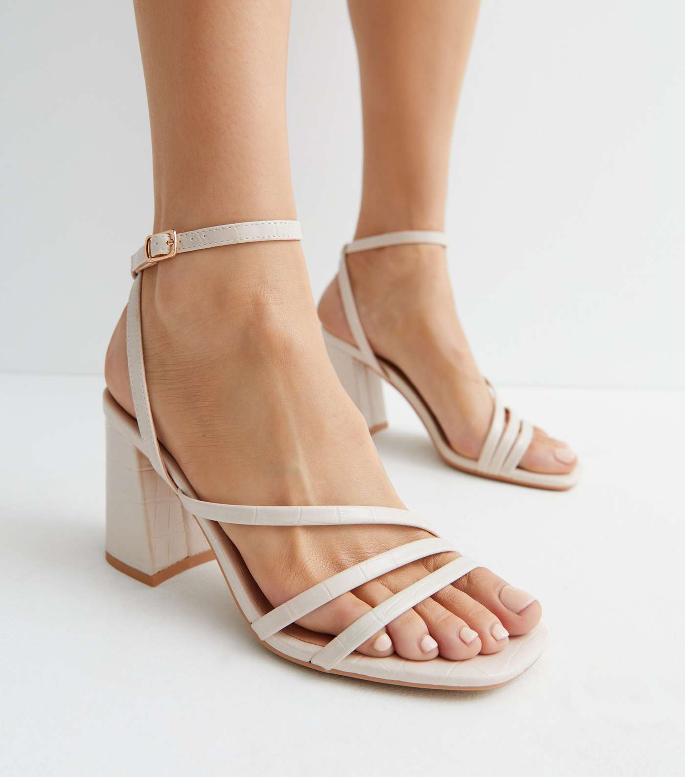 Off White Leather-Look Strappy Block Heel Sandals Image 2
