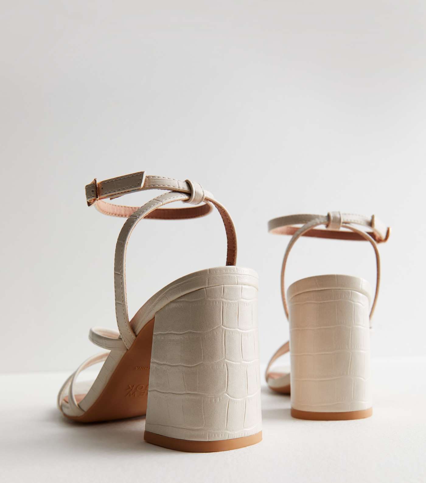 Off White Leather-Look Strappy Block Heel Sandals Image 4