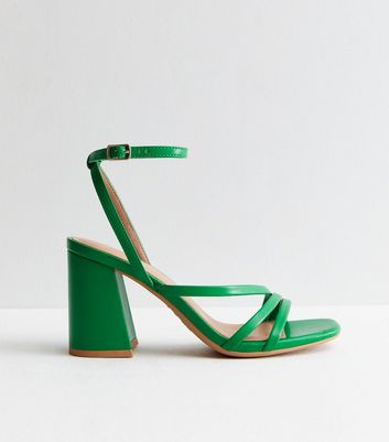 Green Leather Look Strappy Block Heel Sandals New Look