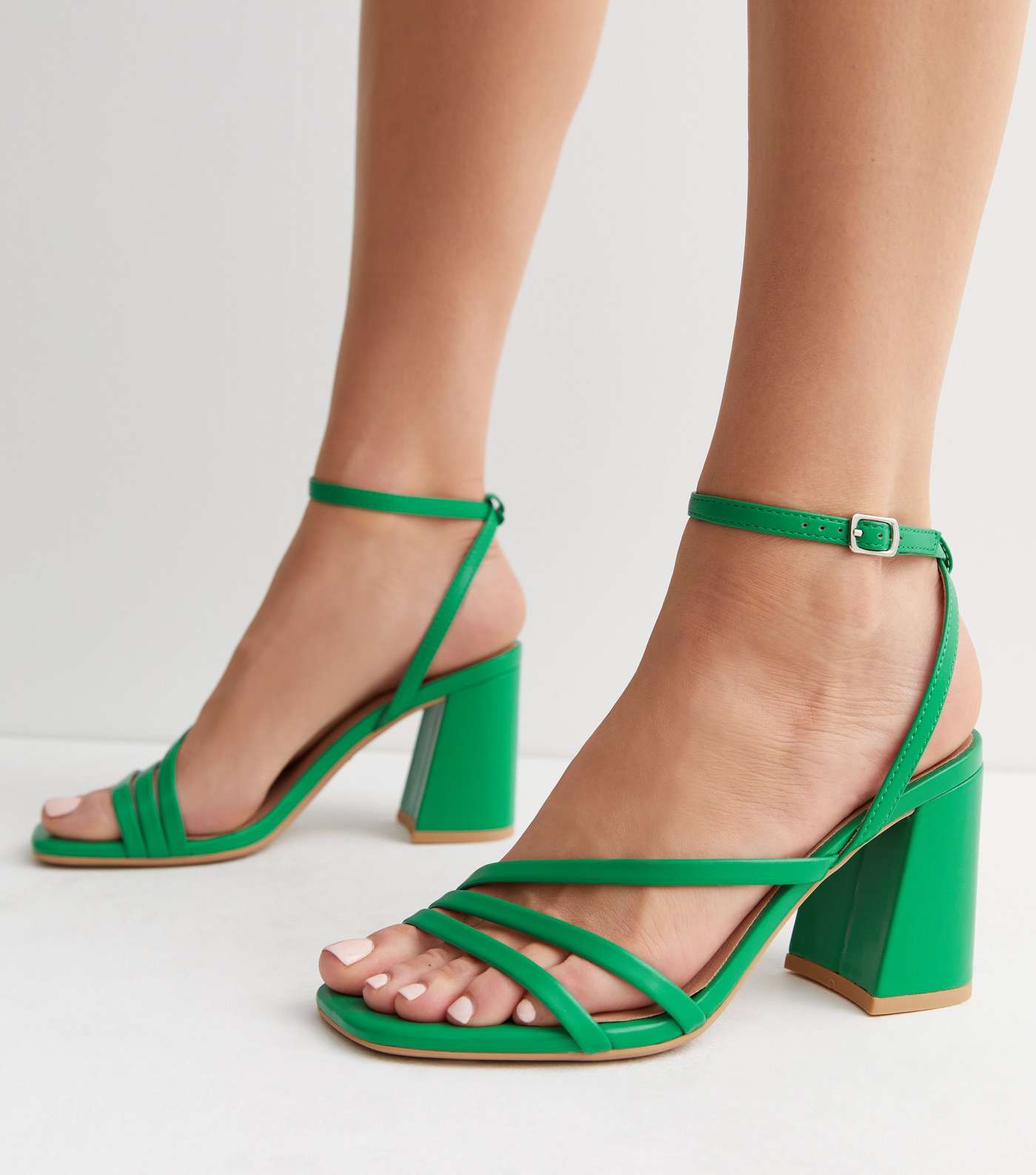 Green Leather-Look Strappy Block Heel Sandals Image 2
