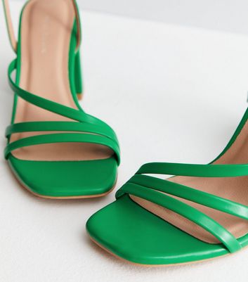 Green Leather Look Strappy Block Heel Sandals New Look