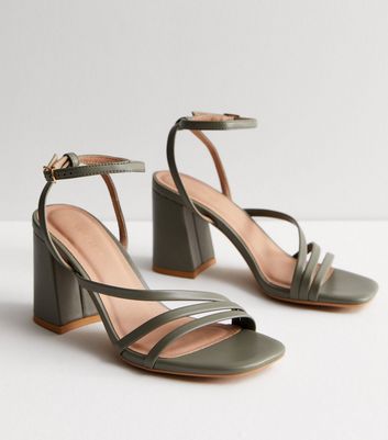 Khaki block heel store sandals