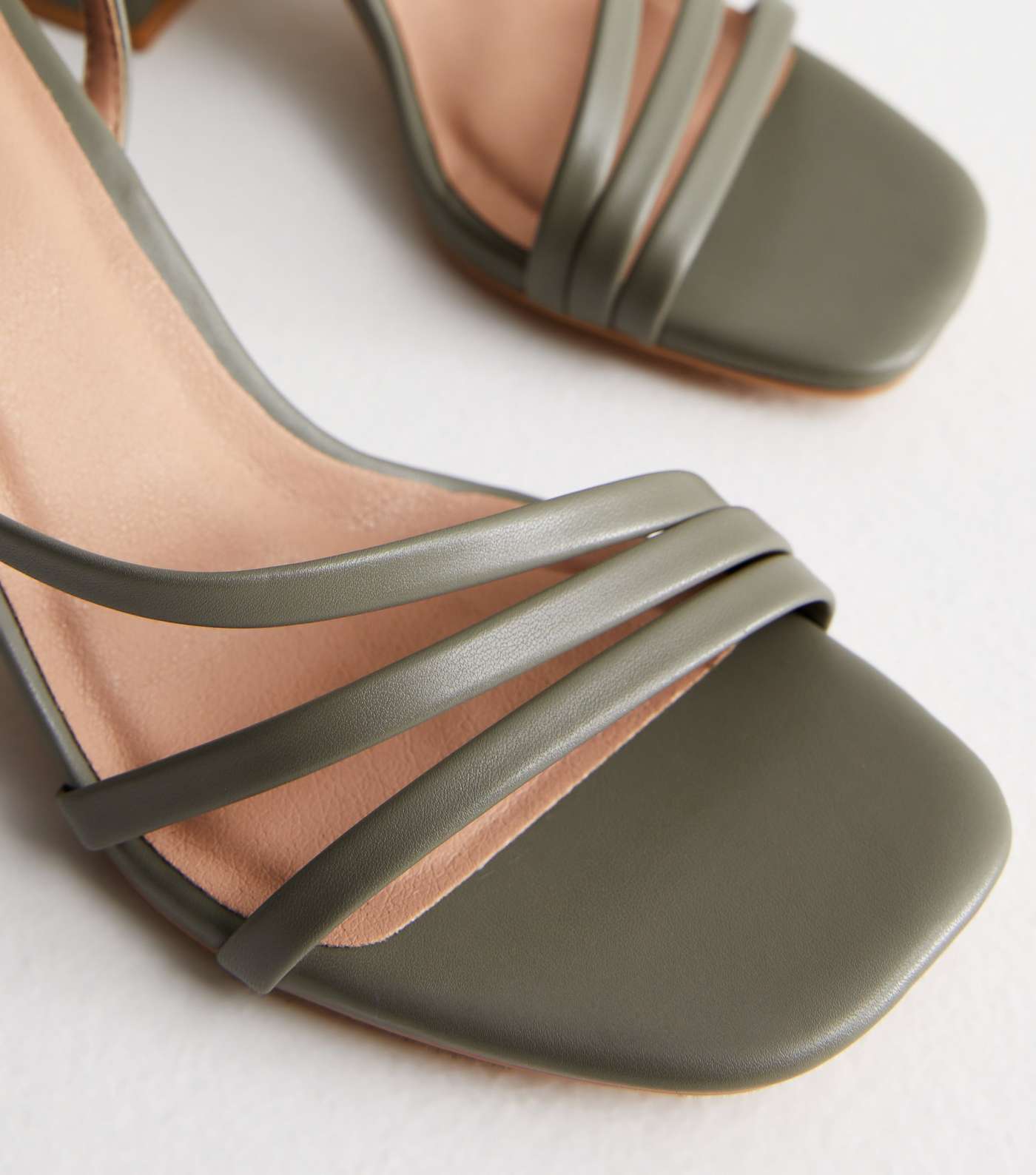 Khaki Leather-Look Strappy Block Heel Sandals Image 3