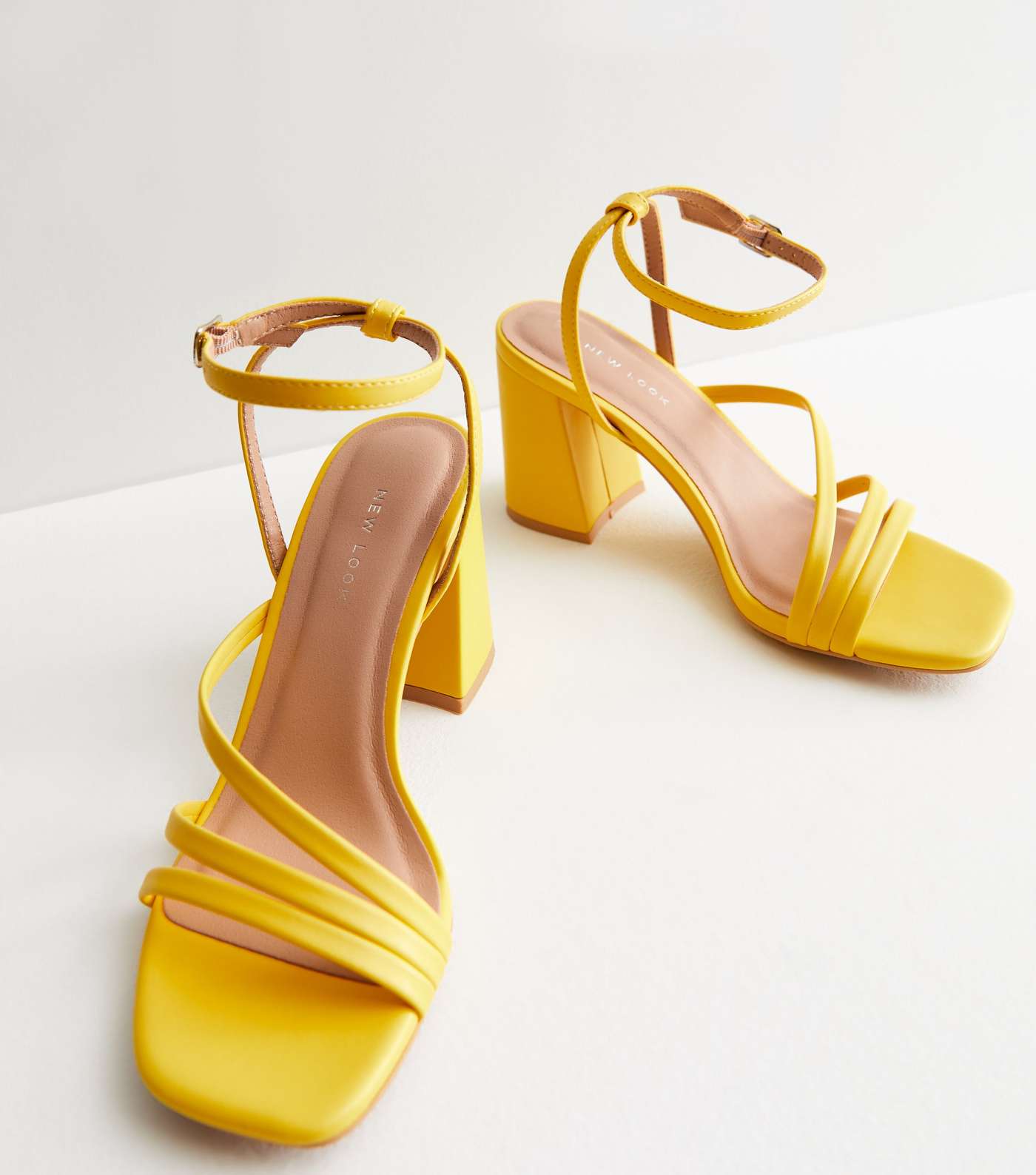 Yellow Leather-Look Strappy Block Heel Sandals Image 3