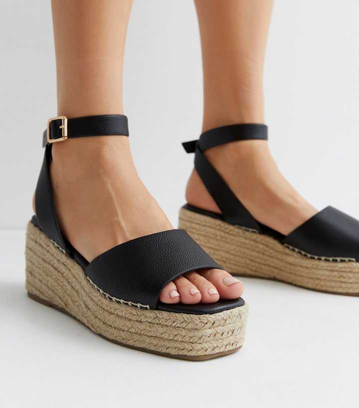 Fit Black Wedge Heel Sandals | New Look