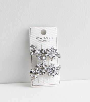 2 Pack Silver Diamanté Flower Clips