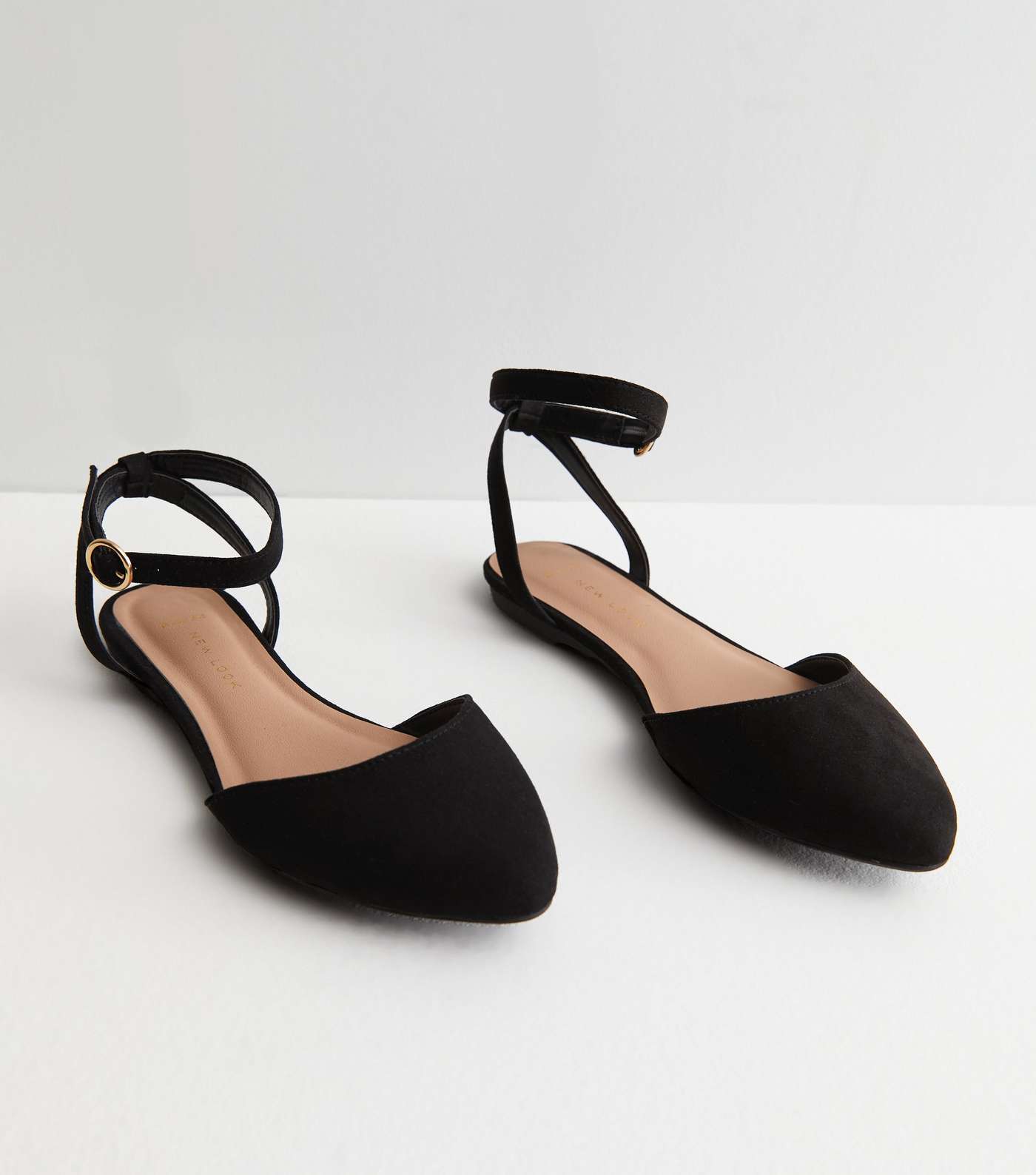 Wide Fit Black Suedette 2 Part Pointed Ballerina Pumps | New Look