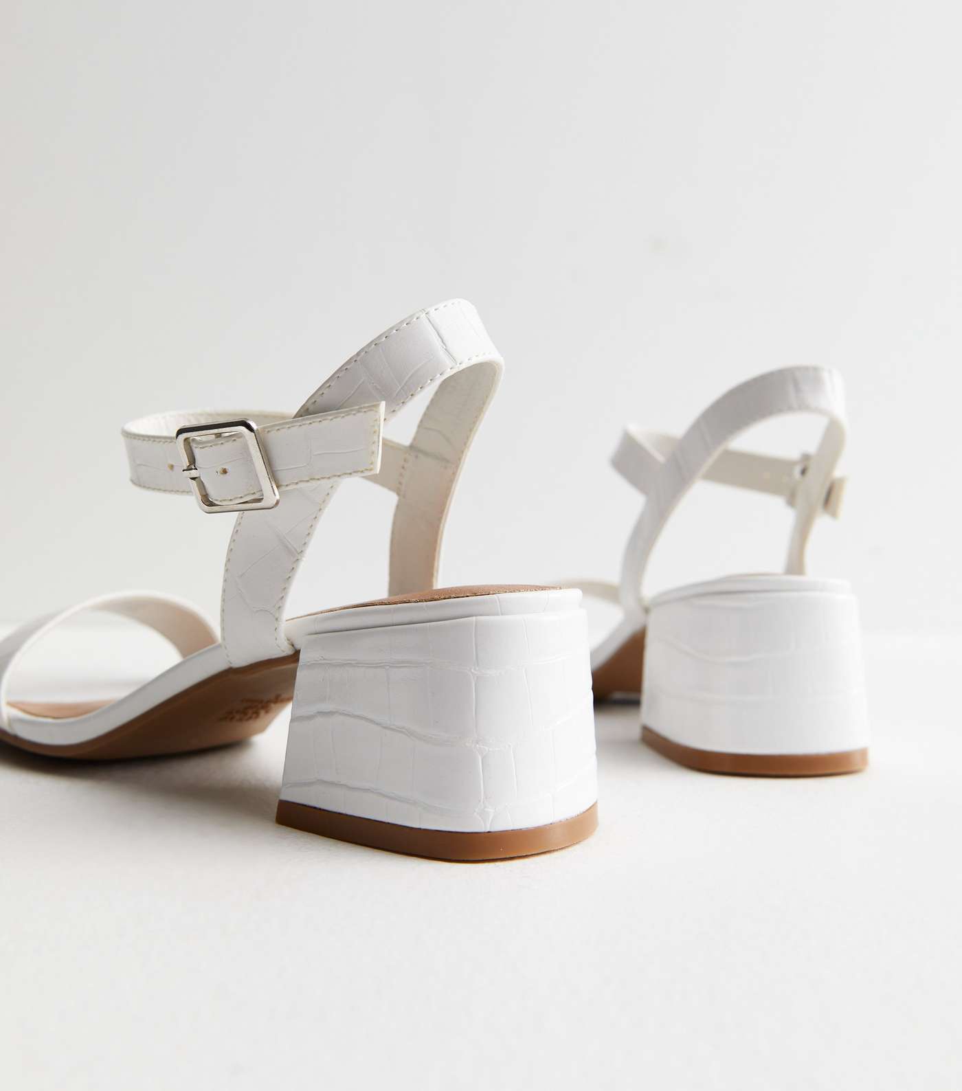 White Leather-Look 2 Part Mid Block Heel Sandals Image 4