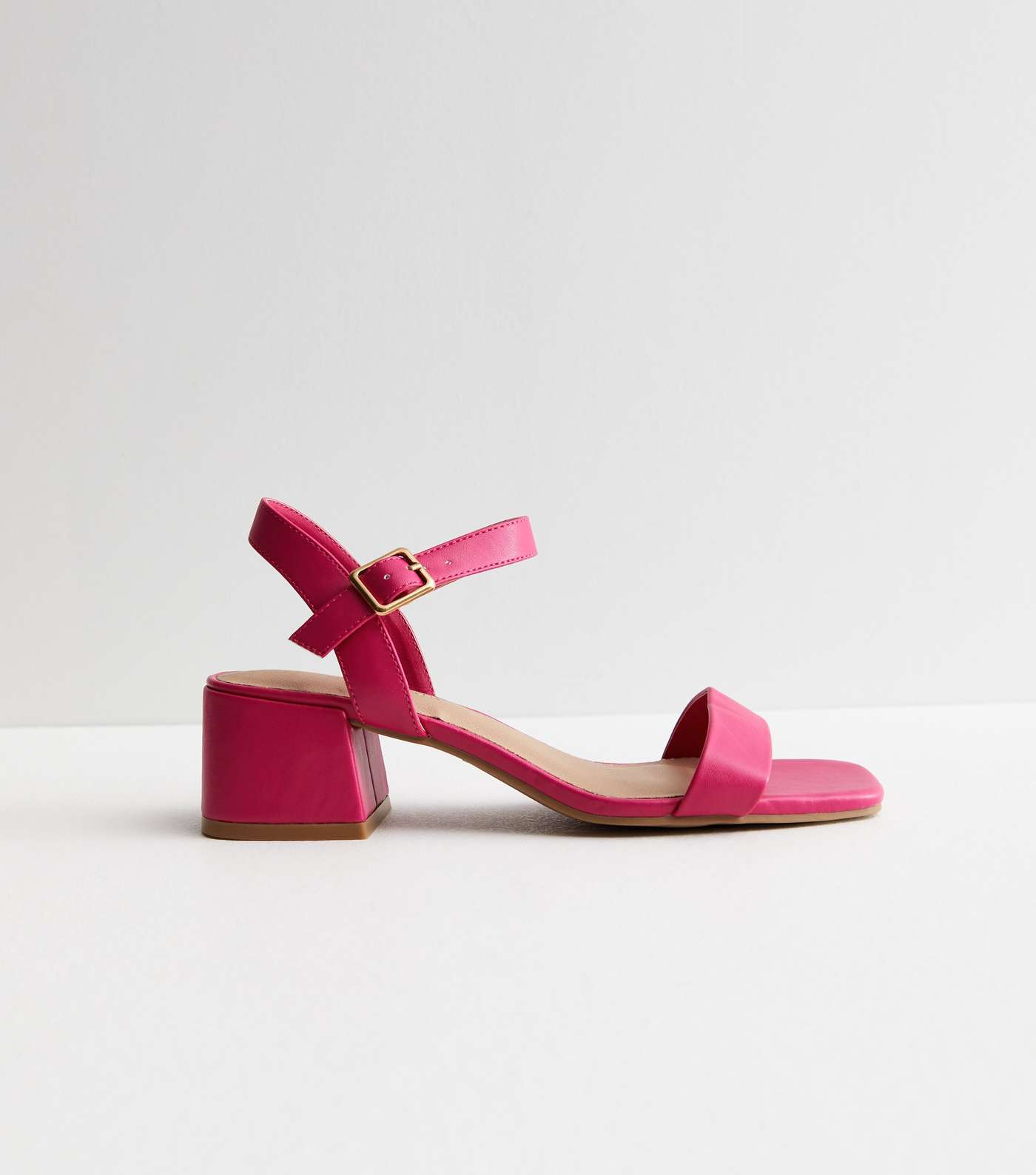 Bright Pink Leather-Look 2 Part Block Heel Sandals Image 3