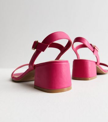 Bright Pink Leather Look 2 Part Block Heel Sandals New Look