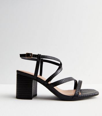 Wide Fit Black Multi Strap Mid Block Heel Sandals | New Look