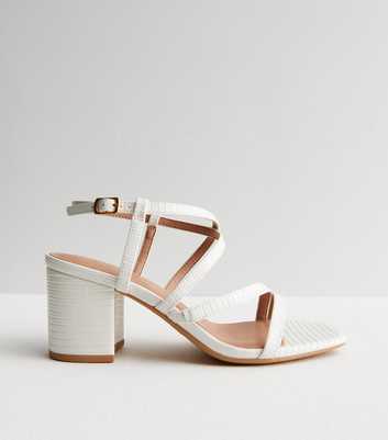 Wide Fit White Leather-Look Multi Strap Block Heel Sandals