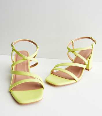 Wide Fit Yellow Multi Strap Block Heel Sandals