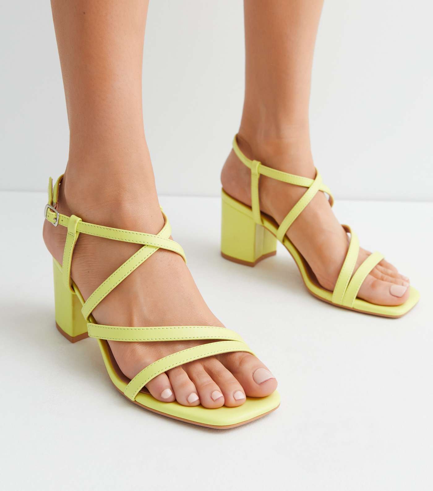 Wide Fit Yellow Multi Strap Block Heel Sandals Image 2