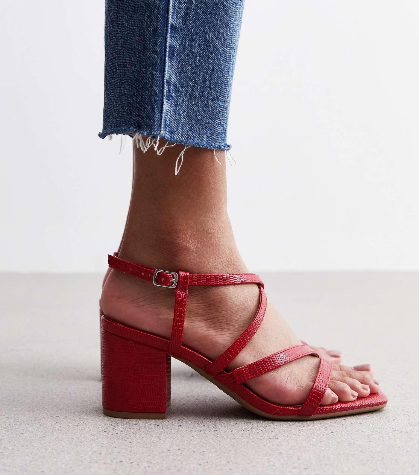 Wide Fit Red Multi Strap Block Heel Sandals Image 2