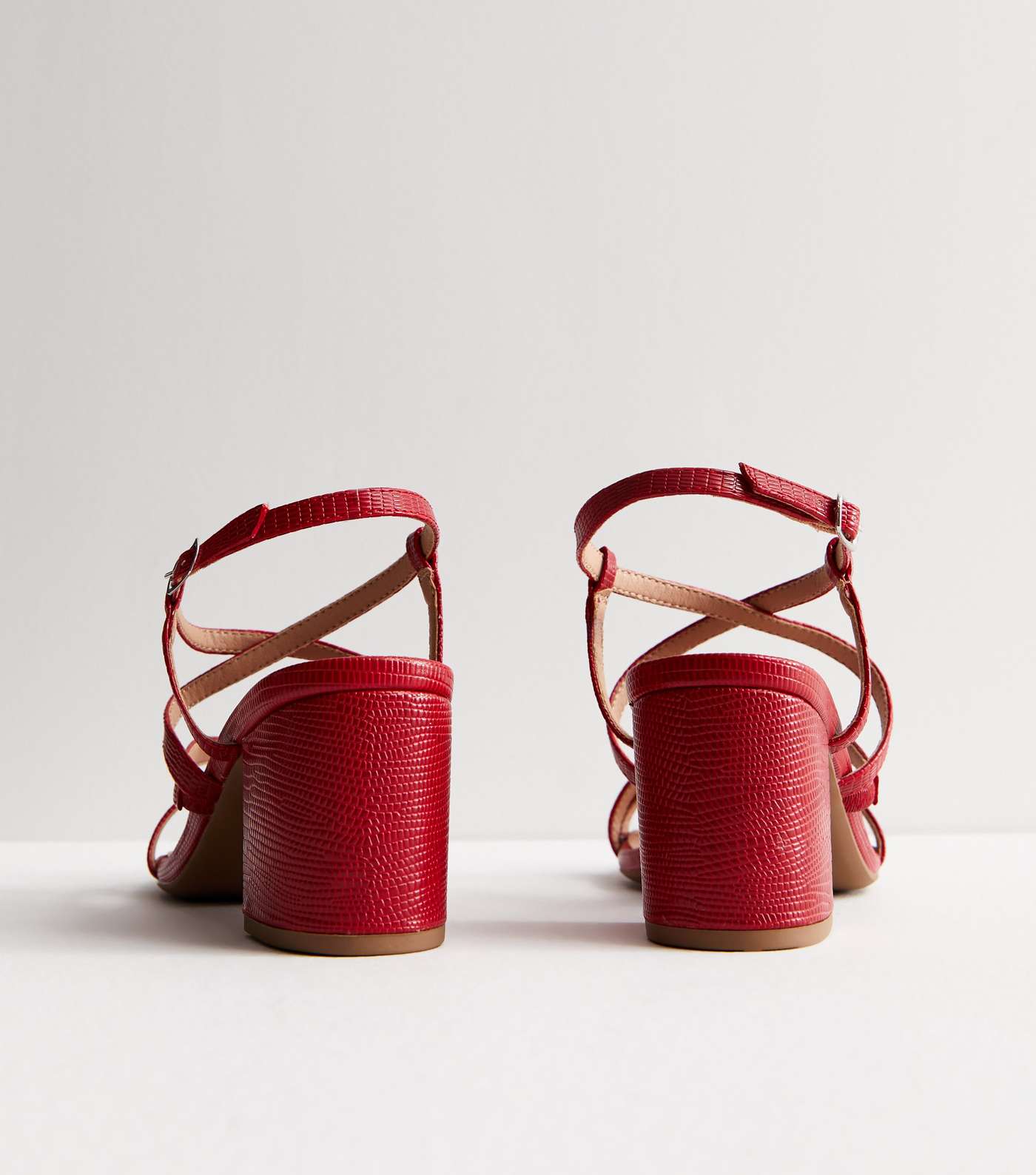 Wide Fit Red Multi Strap Block Heel Sandals Image 4