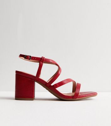 Red block heel fashion sandals