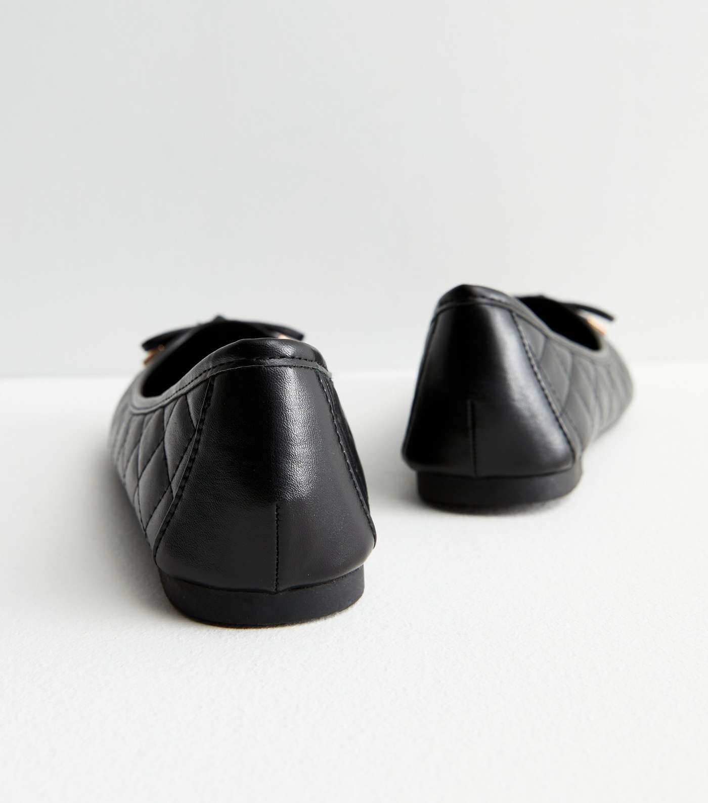 Wide Fit Black Quilted Leather-Look Bow Ballerina Pumps Image 4