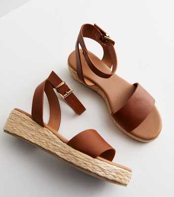 Tan Leather-Look Espadrille 2 Part Flatform Sandals