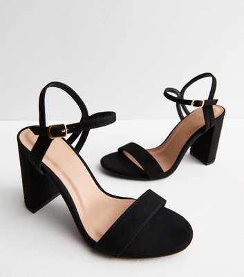 Black Suedette Block Heel Strappy Sandals