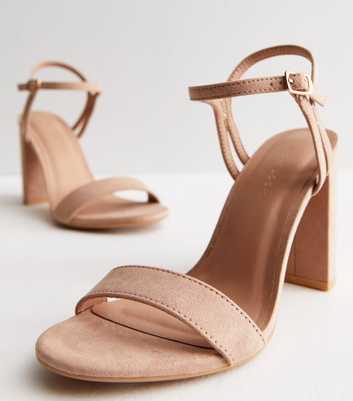 Pale Pink Suedette Block Heel Strappy Sandals