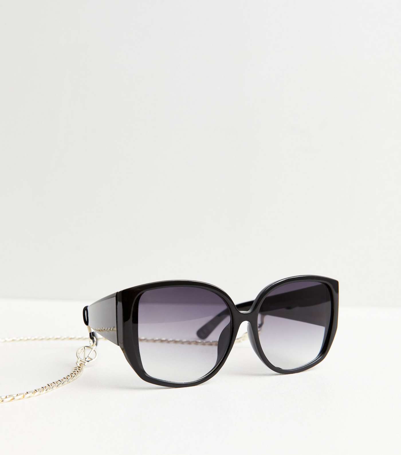 Black Oversized Frame Sunglasses with Chain Image 2