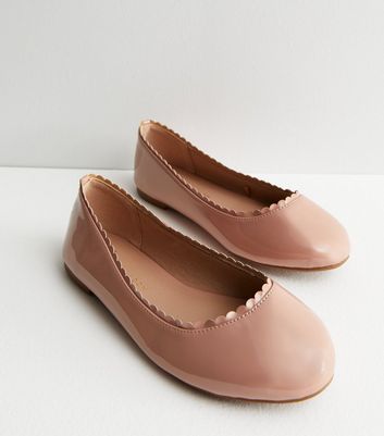 Extra Wide Fit Pale Pink Patent Scallop Ballerina Pumps New Look Vegan
