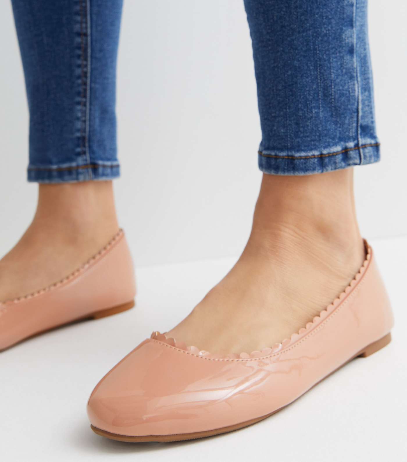 Extra Wide Fit Pale Pink Patent Scallop Ballerina Pumps Image 2