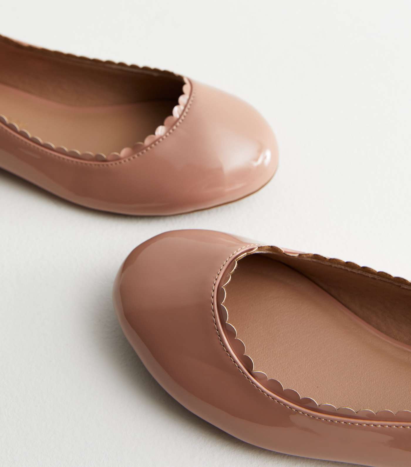 Extra Wide Fit Pale Pink Patent Scallop Ballerina Pumps Image 4