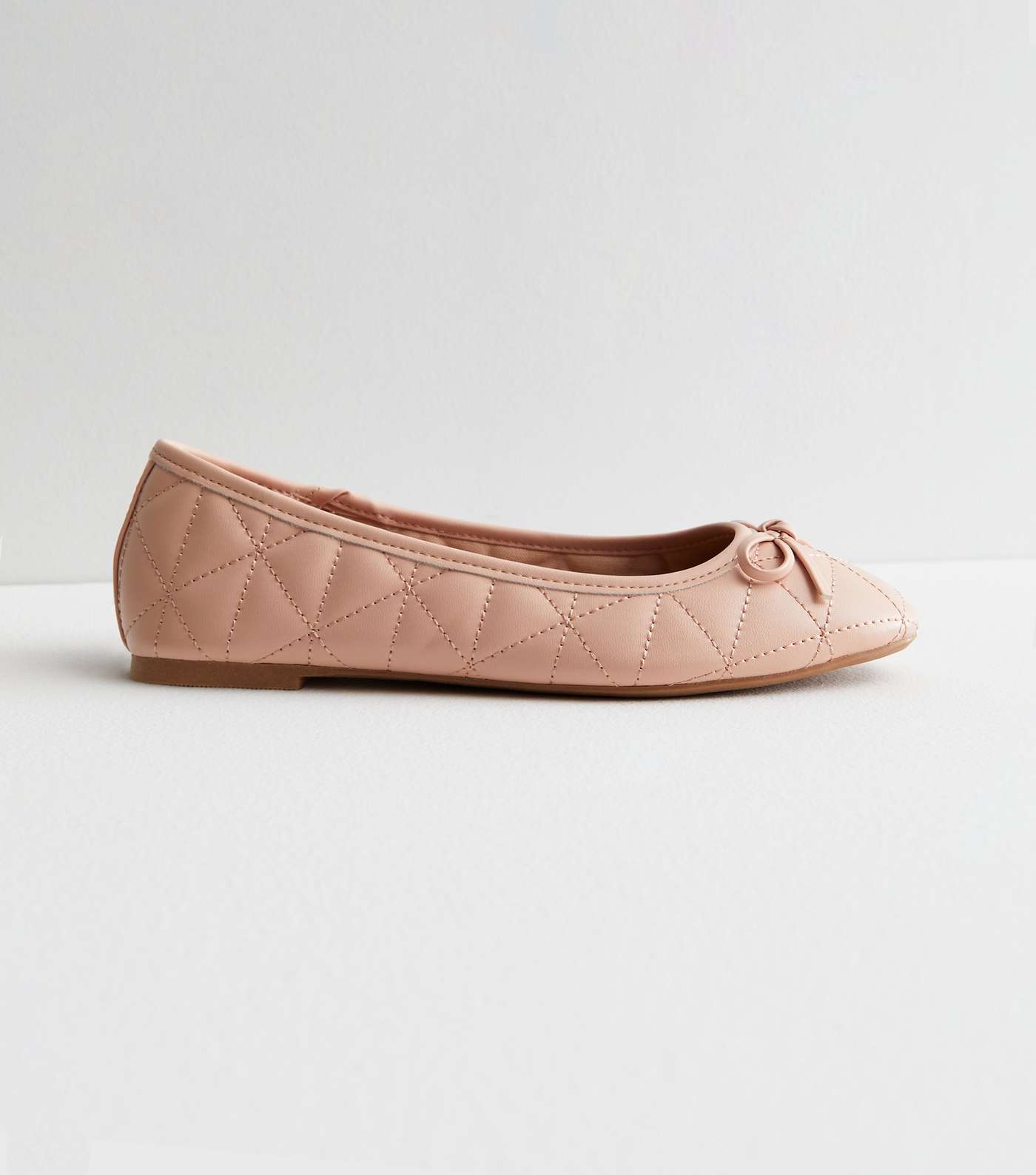 Pale Pink Quilted Bow Ballerina Pumps Image 3