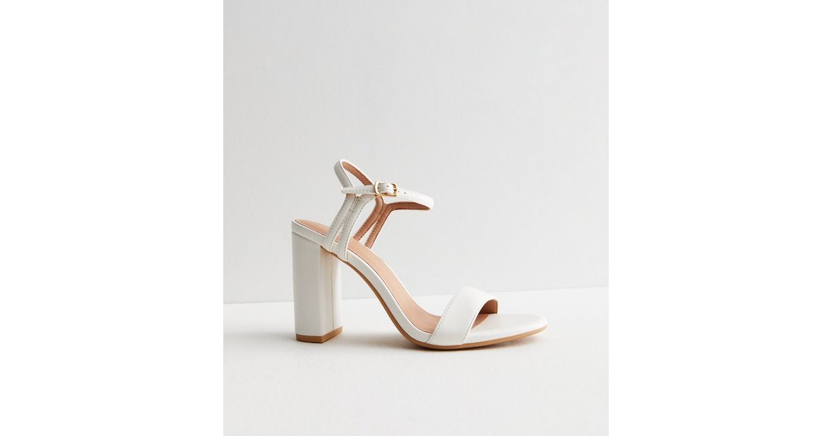 White Leather-Look Part Block Heel Sandals New Look