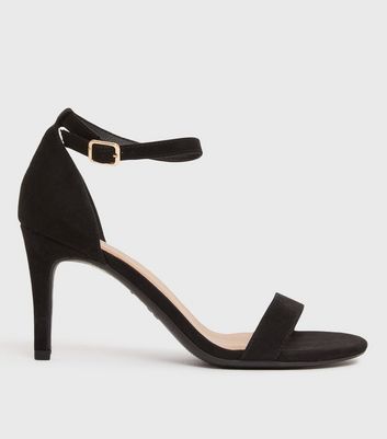 Wide Fit Black Faux Snake Strappy Mid Block Heel Sandals | New Look