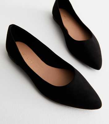 Black Suedette Pointed Ballerina Pumps