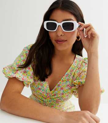 White Rectangle Frame Sunglasses