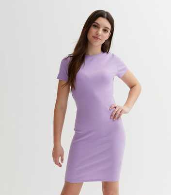 Girls Lilac Ribbed Jersey Cap Sleeve Mini Dress