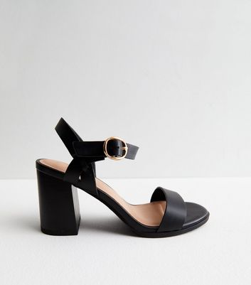 Wide Fit Off White Leather-Look 2 Part Platform Block Heel Sandals | New  Look