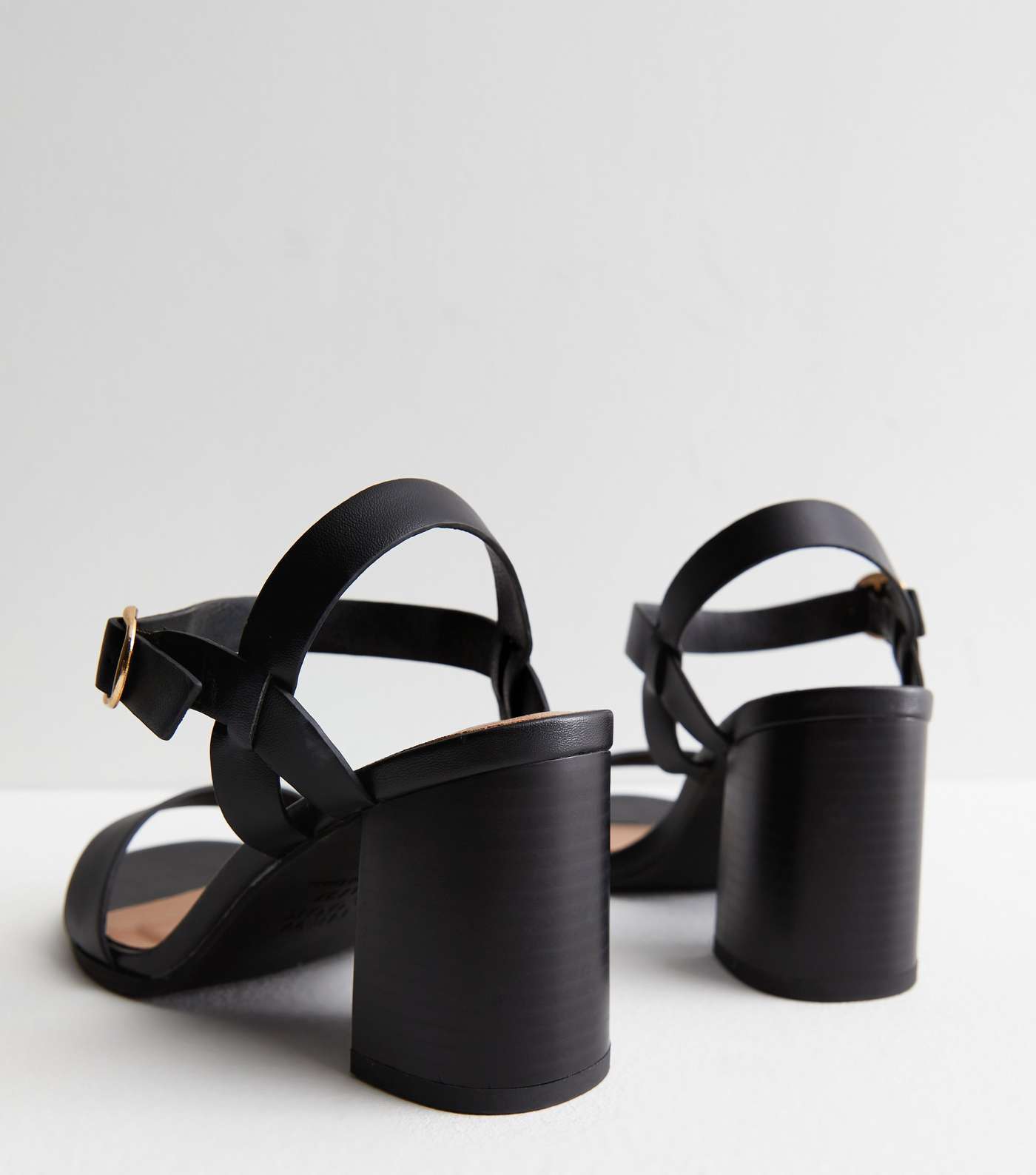 Wide Fit Black Leather-Look 2 Part Block Heel Sandals Image 4