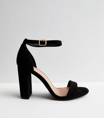 Wide Fit Black Suedette 2 Part Open Toe Block Heel Sandals | New Look