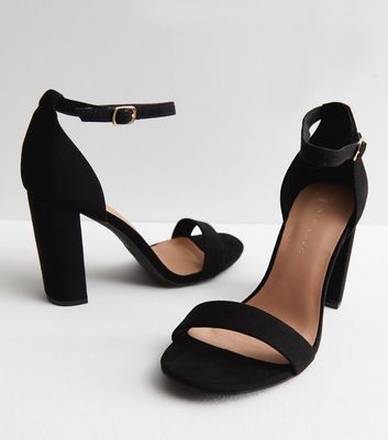 Wide Fit Black Suedette 2 Part Open Toe Block Heel Sandals New Look