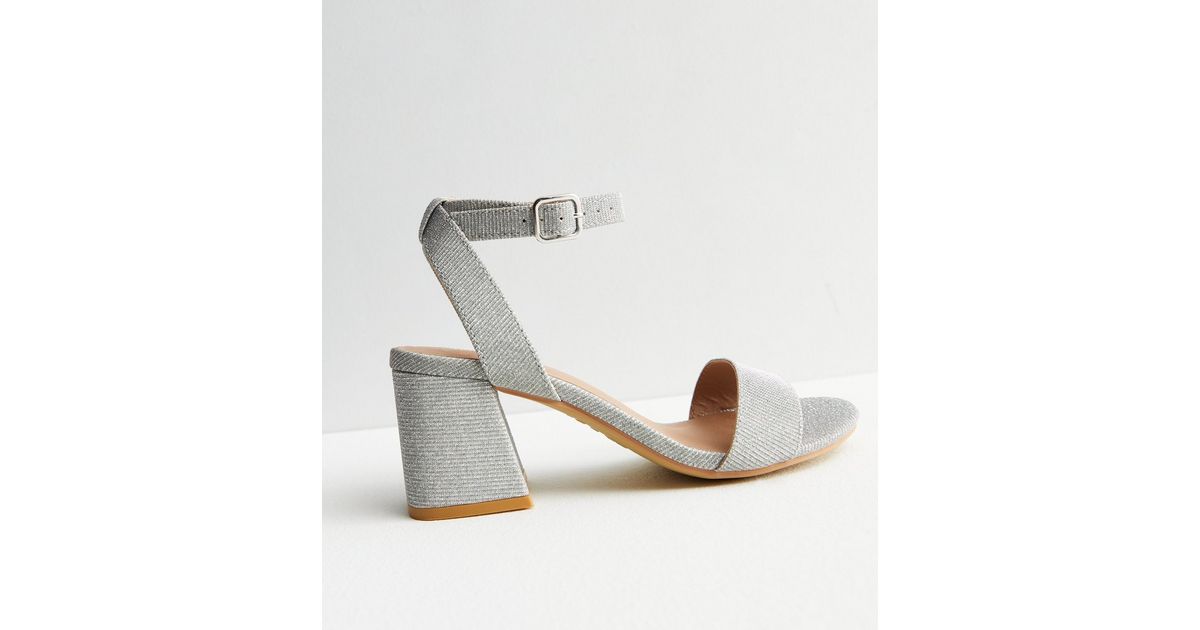 Silver Shimmer 2 Part Block Heel Sandals | New Look