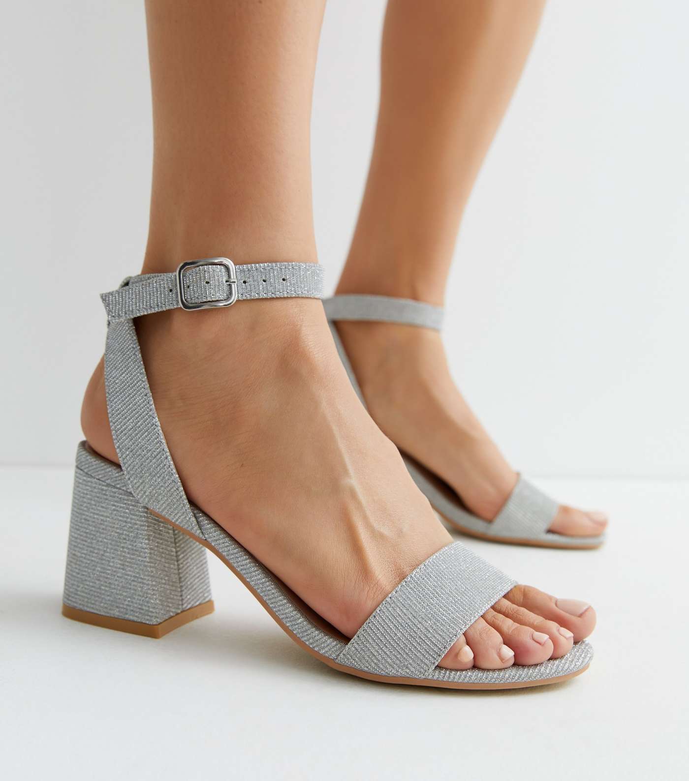Silver Shimmer 2 Part Block Heel Sandals Image 2
