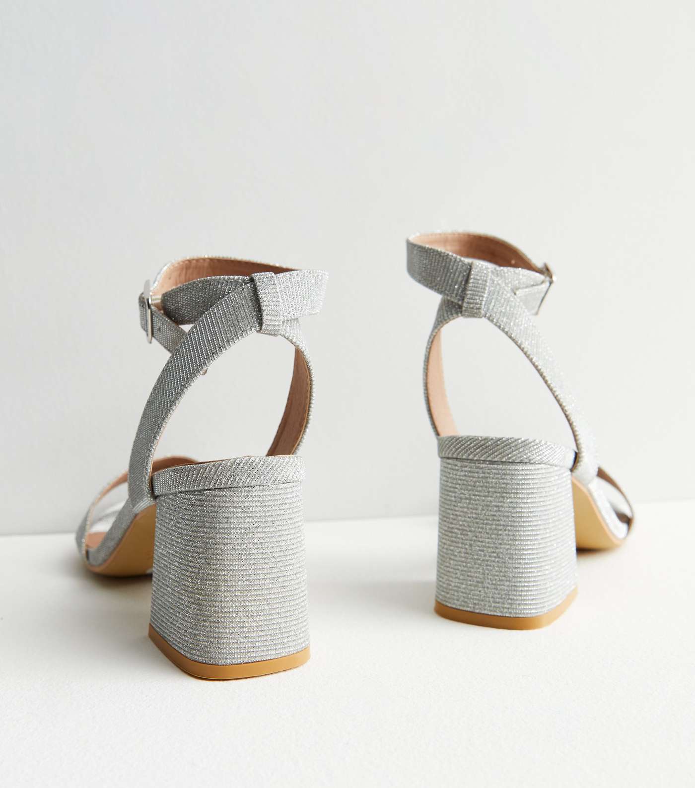 Silver Shimmer 2 Part Block Heel Sandals Image 4