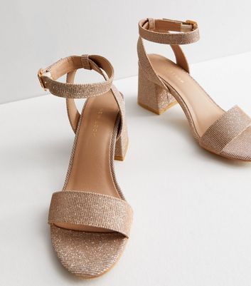 Rose gold block store heels new look