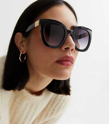 Black Curved Gradient Lens Oversized Sunglasses