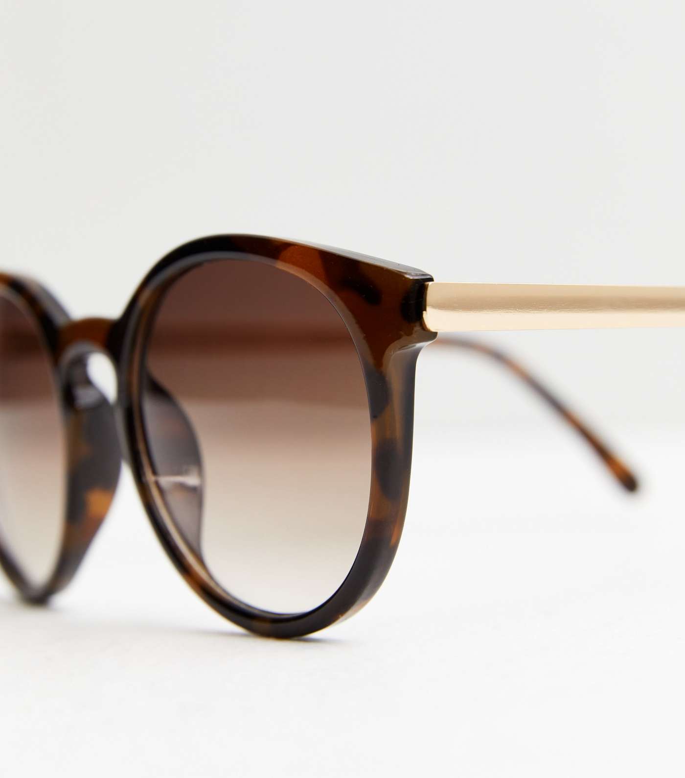 Dark Brown Round Metallic Trim Sunglasses Image 3